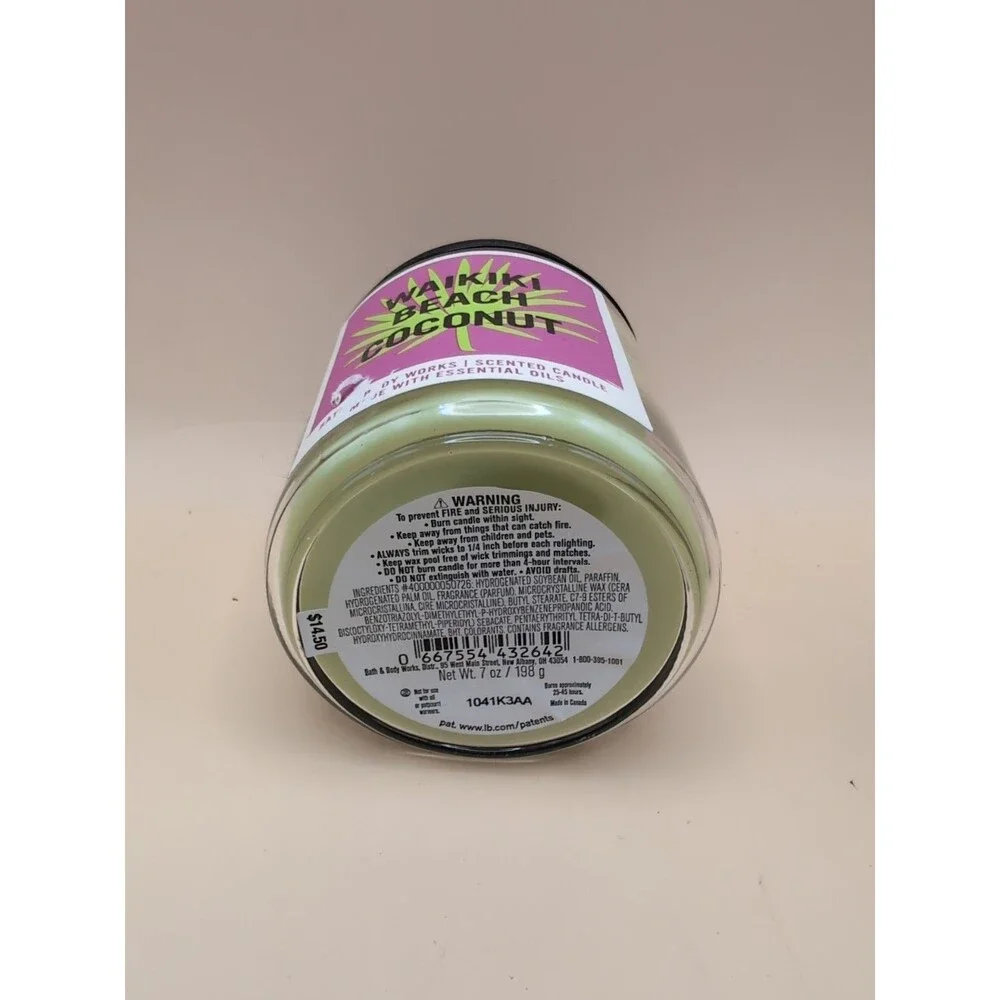 Bath & Body Works lot of 3 Candles 7oz Waikiki Beach Coconut, Raspberry Mimosa